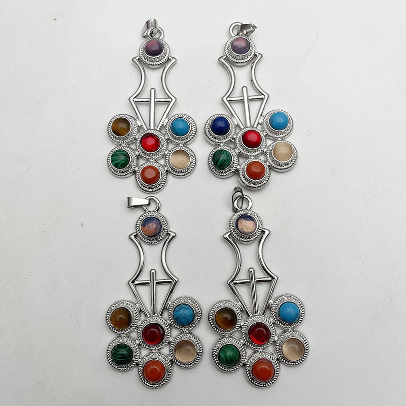 Natural Stone Alloy Plating Pendants Necklaces for Jewelry Making