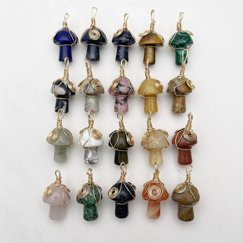Natural Gem Stone Mushroom Pendant for Jewelry Making - 20PC