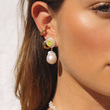 Yellow Smiling Smiley Face Pearl Earrings Women Accessories