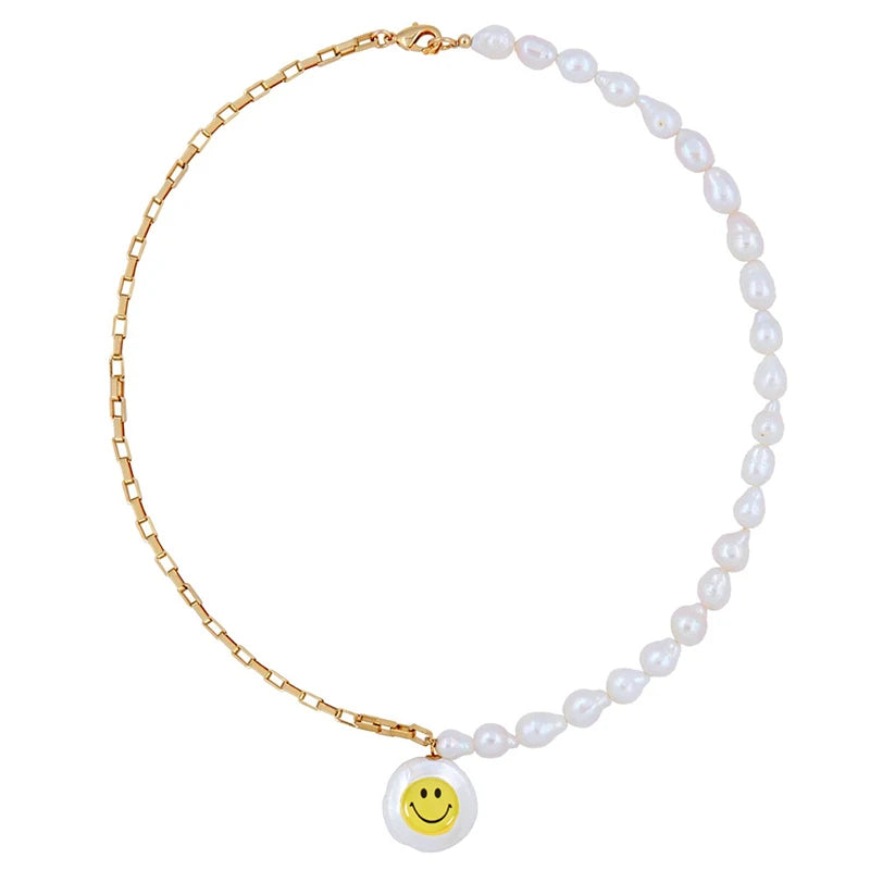 Yellow Smiling Smiley Face Pearl Earrings Women Accessories
