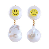 Yellow Smiling Smiley Face Pearl Earrings Women Accessories