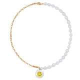 Yellow Smiling Smiley Face Pearl Earrings Women Accessories