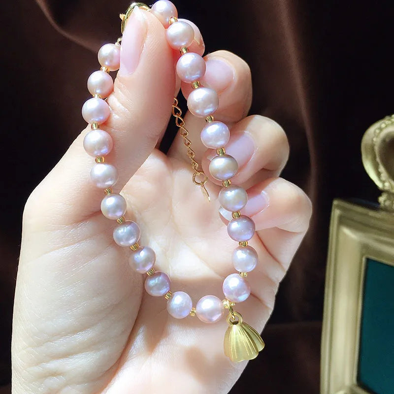 Natural Pink Purple Freshwater Pearl Bracelet Adjustable Buckle