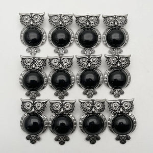 Natural Stone Black Owl Necklace Pendant Jewelry Making Charm 12pc