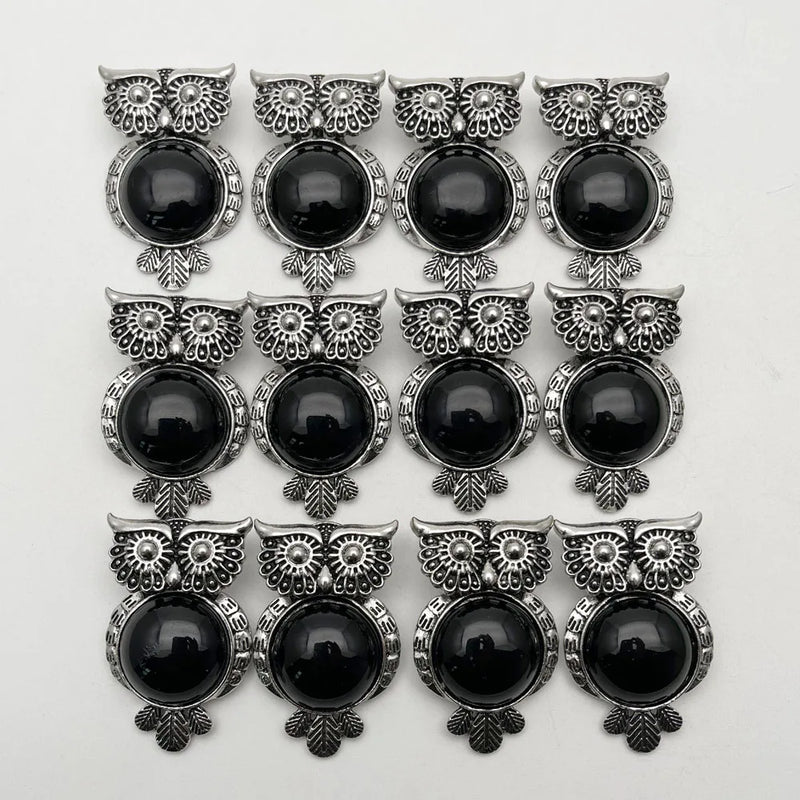 Natural Stone Black Owl Necklace Pendant Jewelry Making Charm 12pc