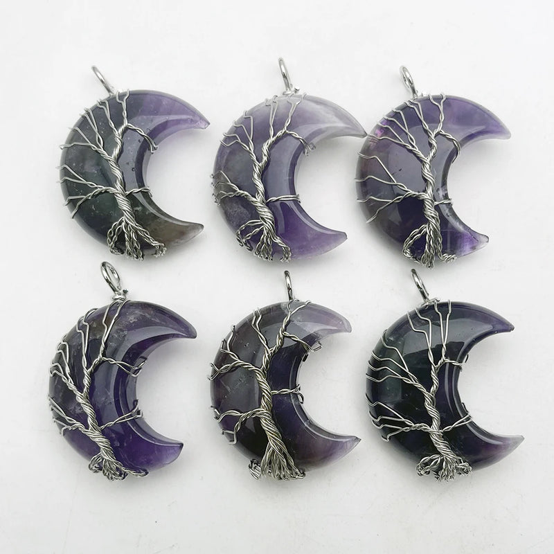 Amethyst Tree of Life Moon Pendants for Jewelry Making