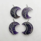 Amethyst Tree of Life Moon Pendants for Jewelry Making