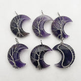Amethyst Tree of Life Moon Pendants for Jewelry Making