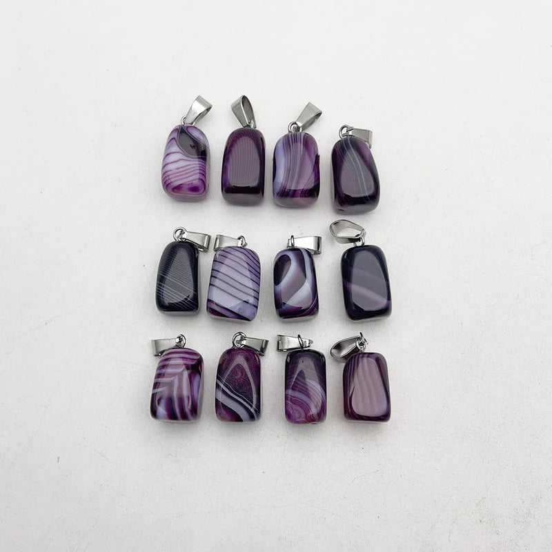 Purple Stripe Agate Necklace Pendants for Jewelry Making 12PCS