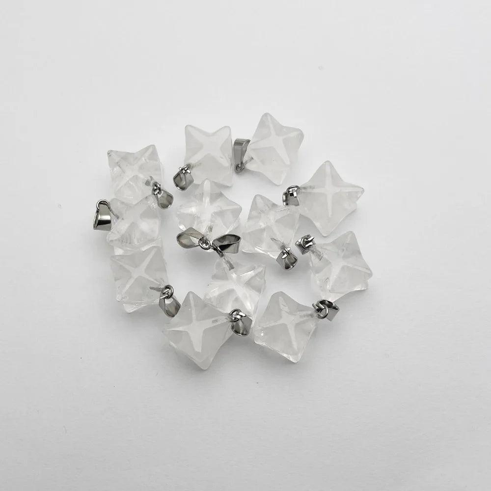 Octagonal Star Crystal Stone Pendants Necklace for Jewelry Making - 12pc