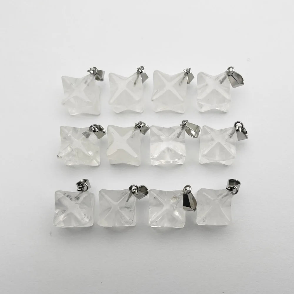 Octagonal Star Crystal Stone Pendants Necklace for Jewelry Making - 12pc