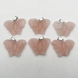 Rose Quartz Butterfly Stone Pendant Necklace for Jewelry Making 6pcs/lot