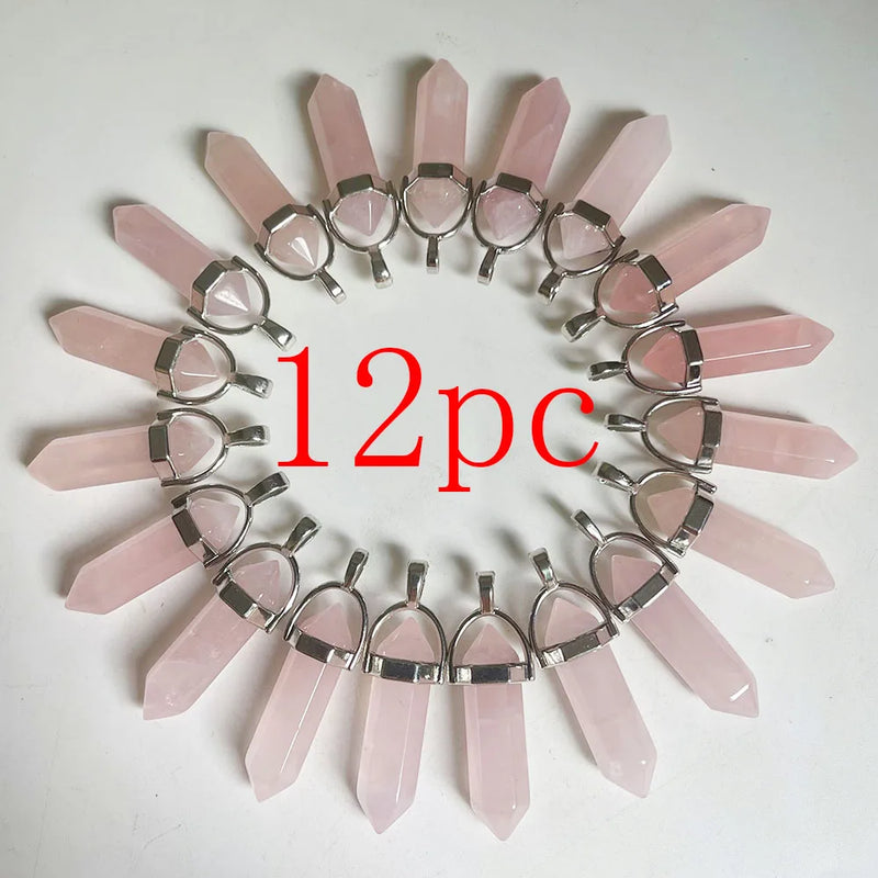 Rose Quartz Crystal Pillar Pendulum Pendants for Jewelry Making