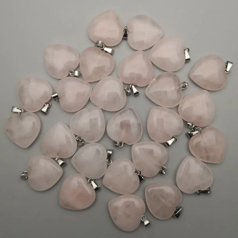 Rose Quartz Heart Pendant Natural Stone for Jewelry Making 50pcs/lot