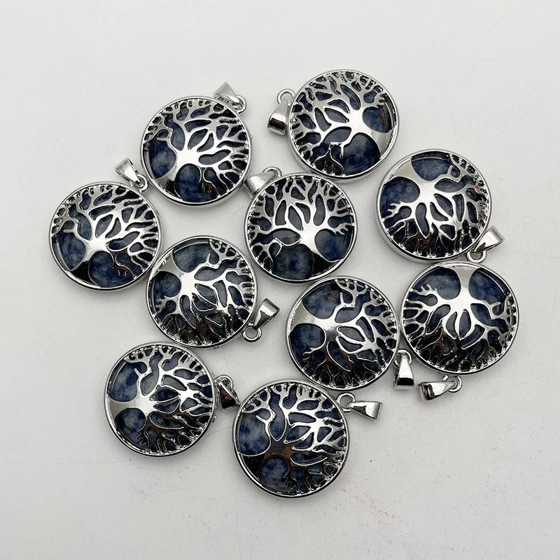 Sodalite Natural Stone Tree of Life Necklace Pendant for Jewelry Making