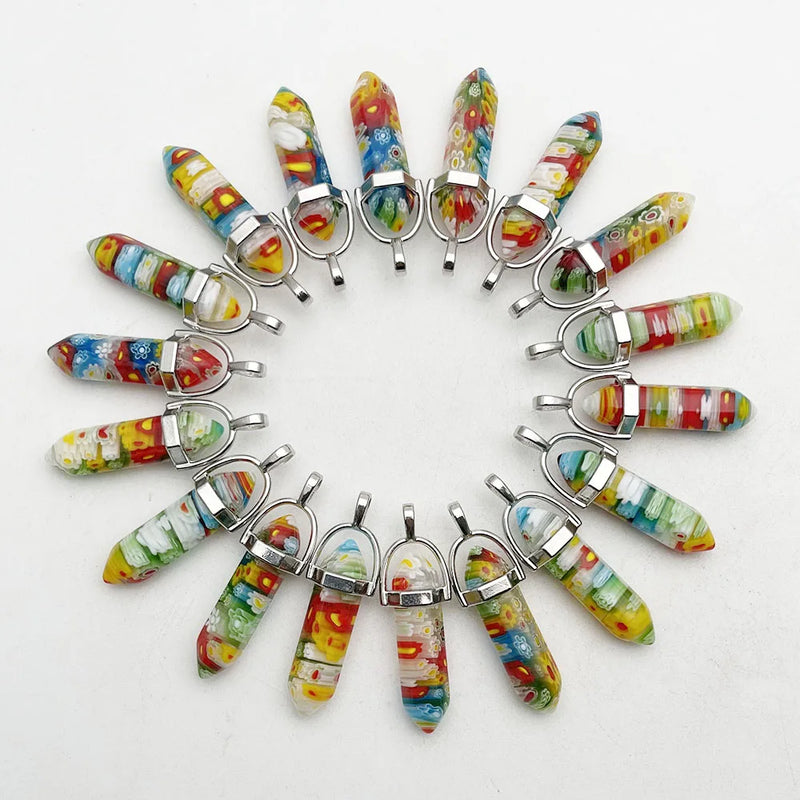 Stone Crystal Pillar Pendant Necklaces for Jewelry Making Charm Point