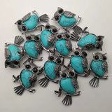 Turquoise Stone Owl Pendants for Jewelry Making 12pcs