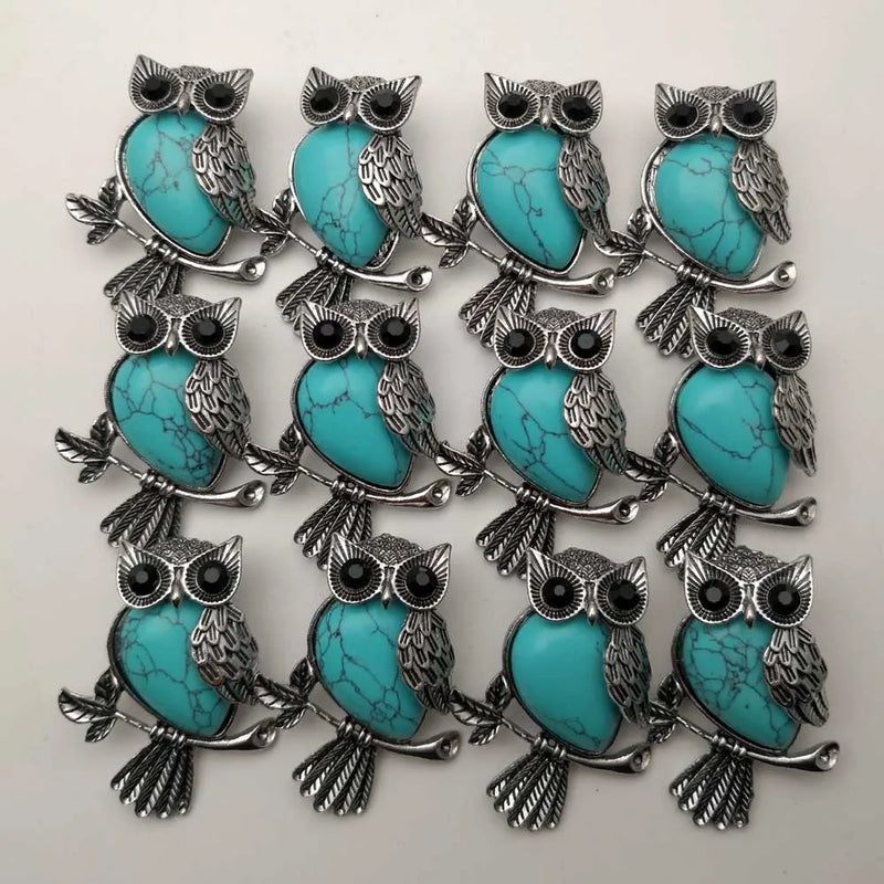 Turquoise Stone Owl Pendants for Jewelry Making 12pcs