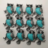 Turquoise Stone Owl Pendants for Jewelry Making 12pcs