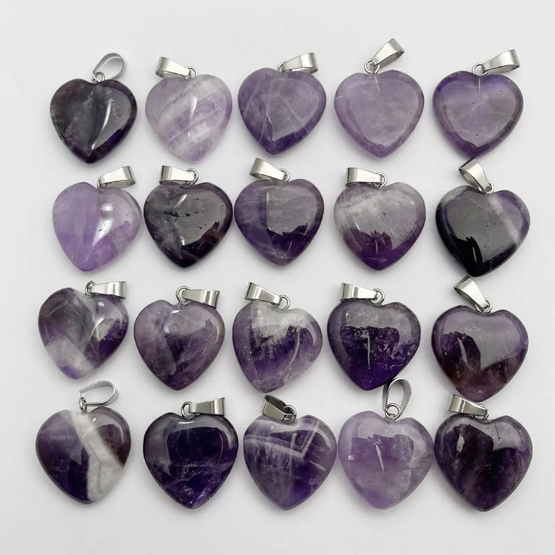 Amethyst Gemstone Heart Pendant Necklace Charm 24pc
