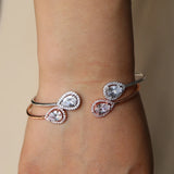 Silver Pear Charms Zirconia Bangle for Women Rose Colors