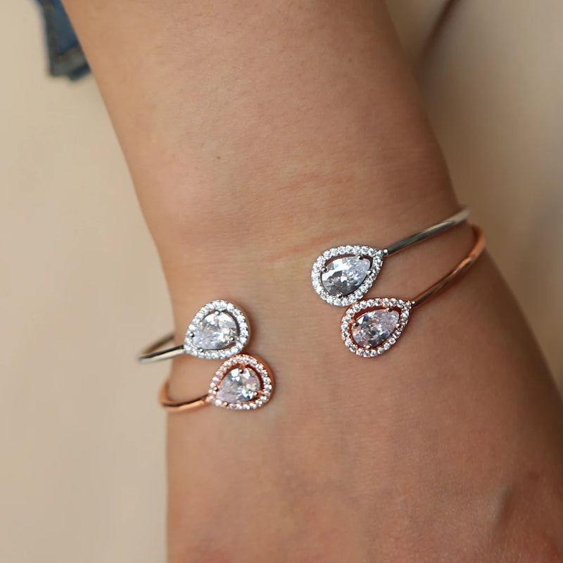 Silver Pear Charms Zirconia Bangle for Women Rose Colors