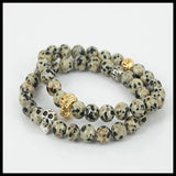 Gold/Silver Skull Head Men Charm Bracelet 8mm Balmatin Gem Stone Beads