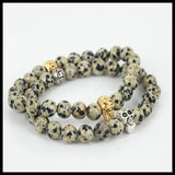 Gold/Silver Skull Head Men Charm Bracelet 8mm Balmatin Gem Stone Beads