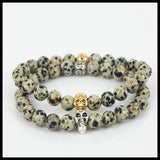 Gold/Silver Skull Head Men Charm Bracelet 8mm Balmatin Gem Stone Beads