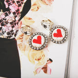 Exaggerated Weave Heart Crystal Stone Clip Earrings for Women