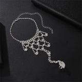Rhinestone Flower Wedding Anklet with Toe - Boho Foot Beach Anklet