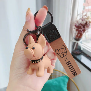 French Bulldog Leather Keychain Bag Pendant Car Key Holder Chain Ring