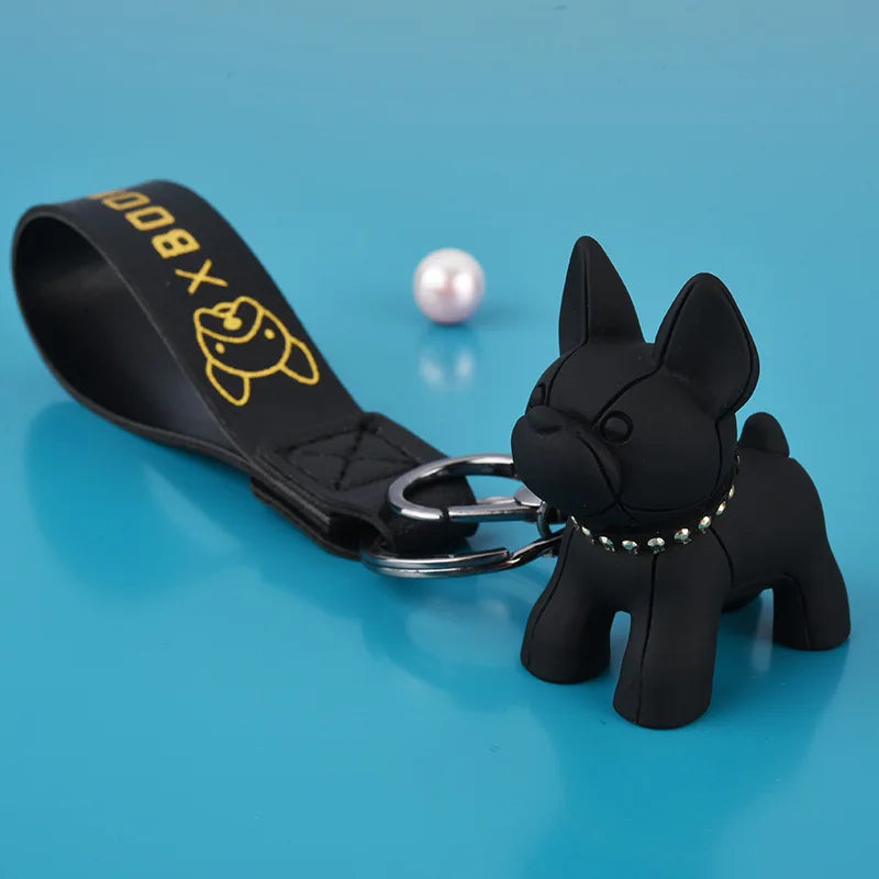 French Bulldog Leather Keychain Bag Pendant Car Key Holder Chain Ring