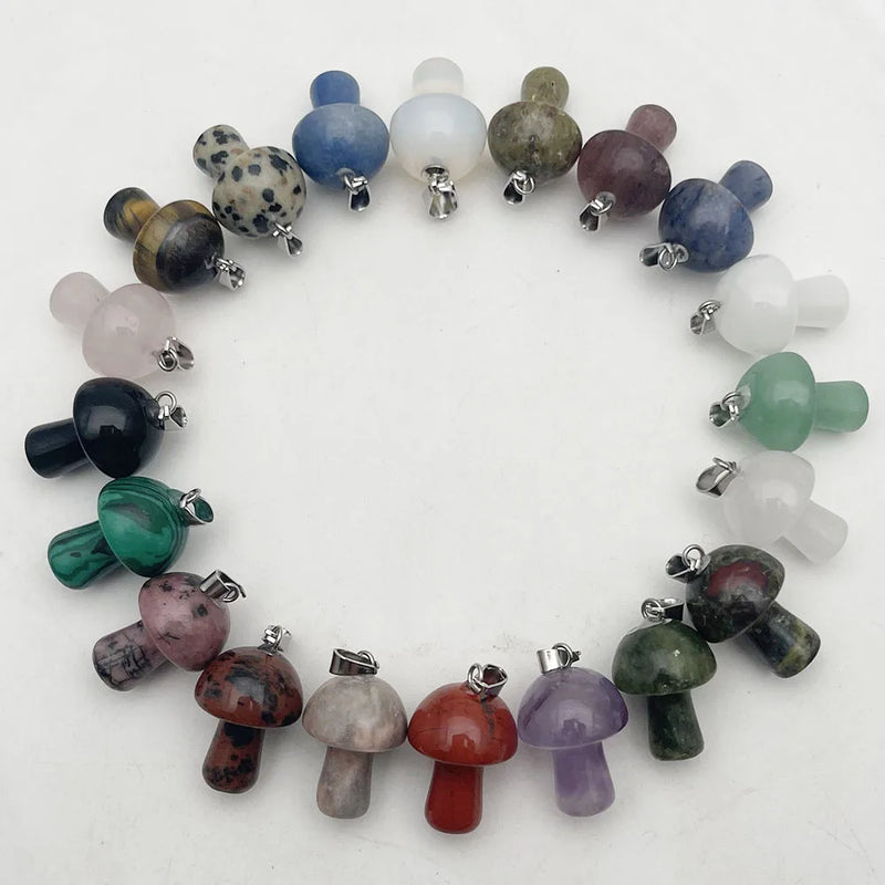 Rose Quartz Amethyst Stone Mushroom Pendant for Jewelry Making