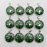 Green Cat's Eye Stone Tree of Life Necklace Pendant