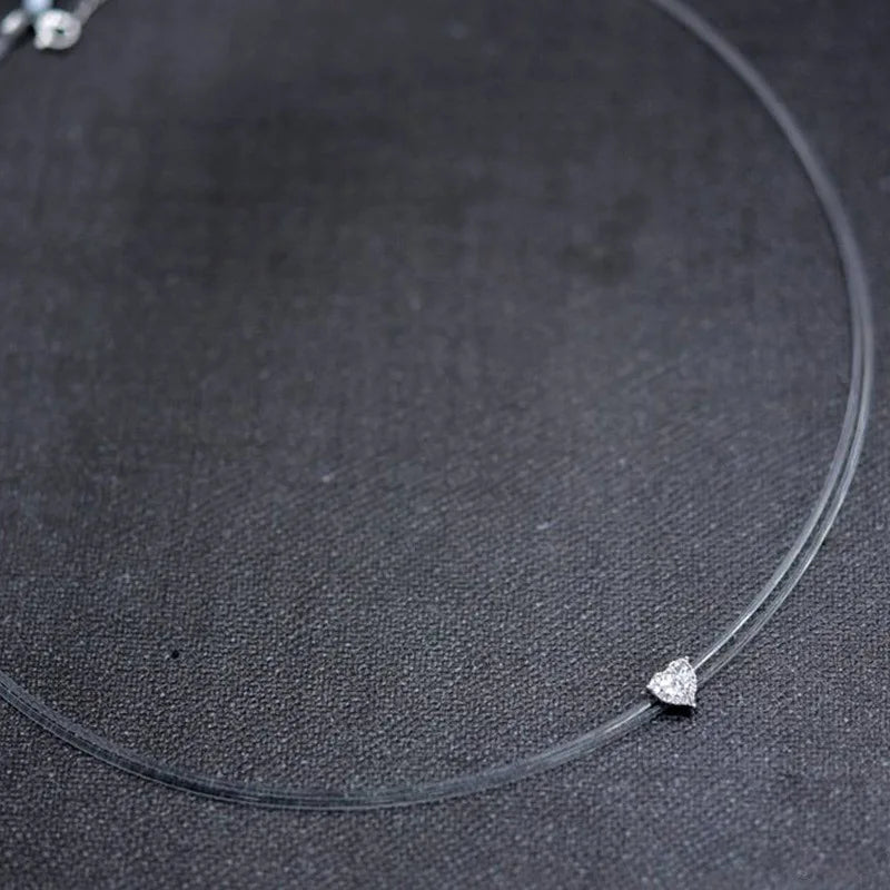 Transparent Double Aprons Crystal Silver Necklace