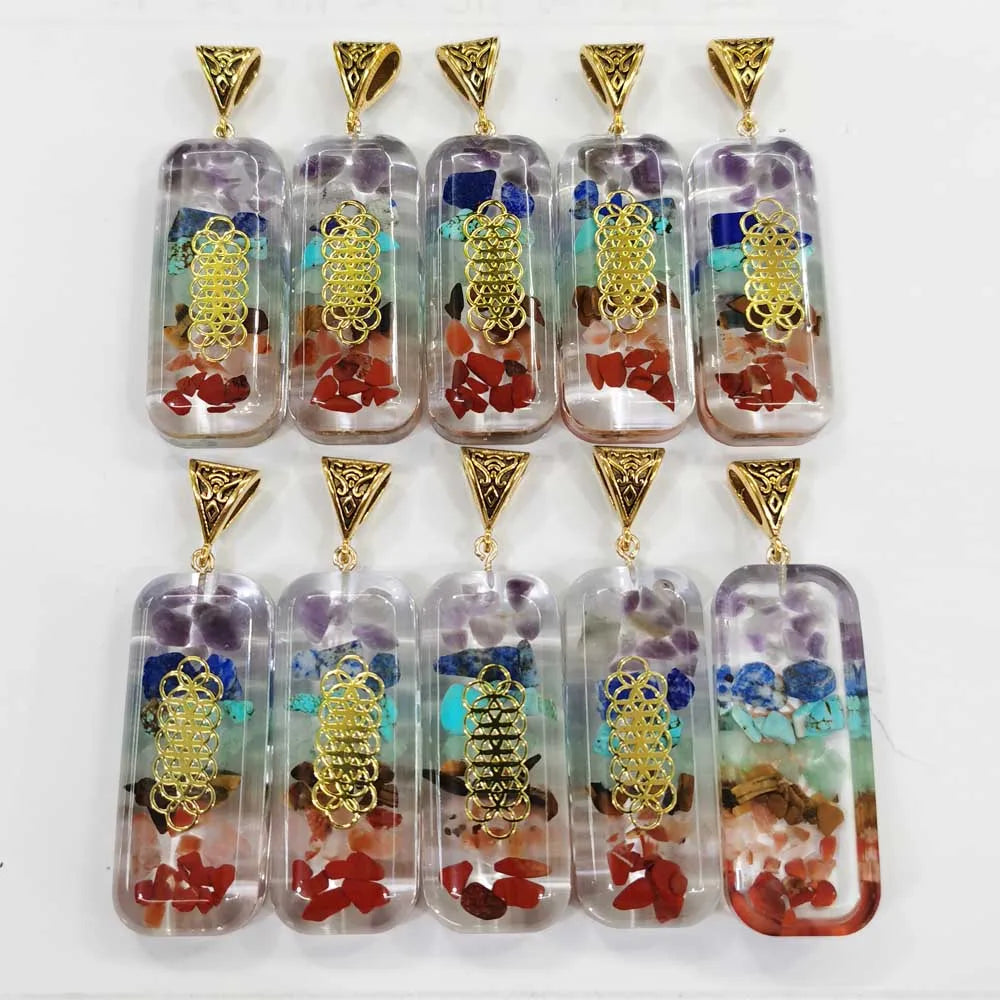 Orgone 50x17mm 10pc Retro Natural Stone Pendants Charms 7 Colors