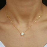925 Sterling Silver Fire Opal Crown Necklace