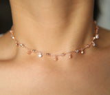 925 Sterling Silver CZ Drip Drop Charm Choker Necklace