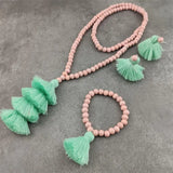 Bohemian Tassel Long Necklace Khaki Wooden Beads Retro Pendant