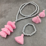 Bohemian Tassel Long Necklace Khaki Wooden Beads Retro Pendant