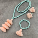 Bohemian Tassel Long Necklace Khaki Wooden Beads Retro Pendant