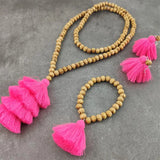 Bohemian Tassel Long Necklace Khaki Wooden Beads Retro Pendant