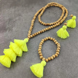 Bohemian Tassel Long Necklace Khaki Wooden Beads Retro Pendant