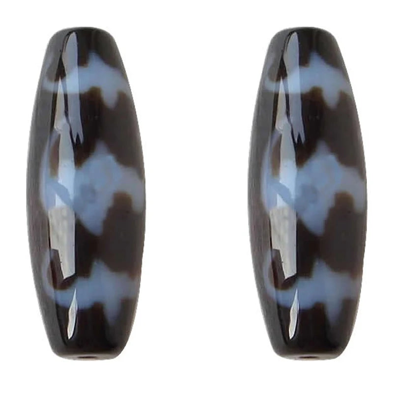 Natural Tibetan Dzi Beads Oval Five Blessings Two Tone AAA 13x38mm