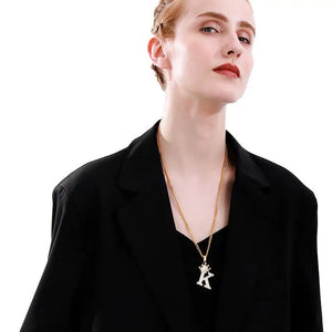 Initial Letter Pendant Necklace 18k Plated Stainless Steel Chain Zircon Crown