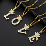 Initial Letter Pendant Necklace 18k Plated Stainless Steel Chain Zircon Crown