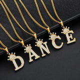 Initial Letter Pendant Necklace 18k Plated Stainless Steel Chain Zircon Crown