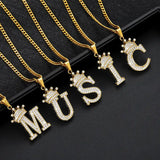 Initial Letter Pendant Necklace 18k Plated Stainless Steel Chain Zircon Crown