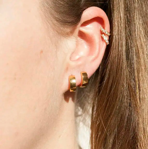 Vermeil 925 Sterling Silver Wide Mini Hoops Earrings